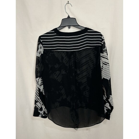 Chico's Womens 2 (Large) Black/White Tie Bottom Blouse Long Sleeve Sheer - Picture 8 of 8